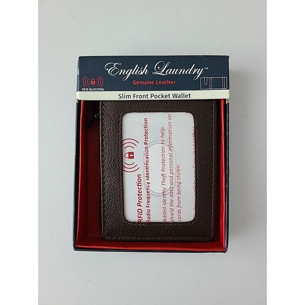 NEW English Laundry Genuine Leather RFID Blocking Slim Front Pocket Wallet